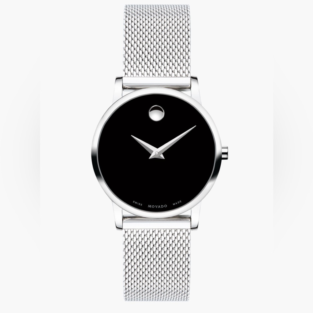 New Movado Museum Classic Women's  Black Dial Mesh Bracelet Watch 0607220